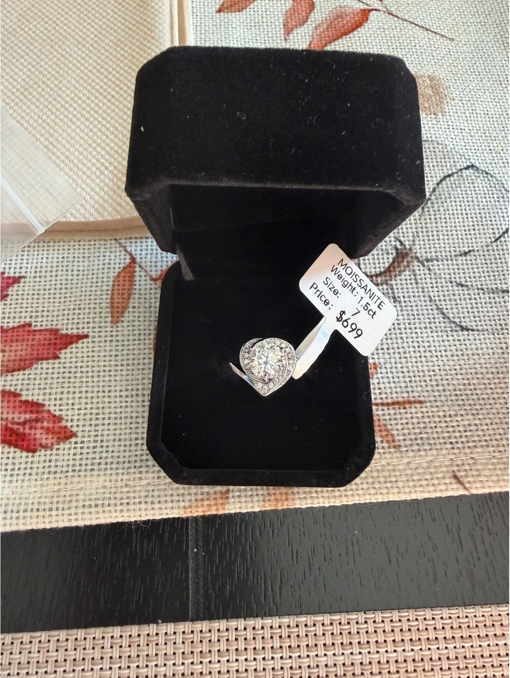 Moissanite heart halo ring 1.5 CT size 8
